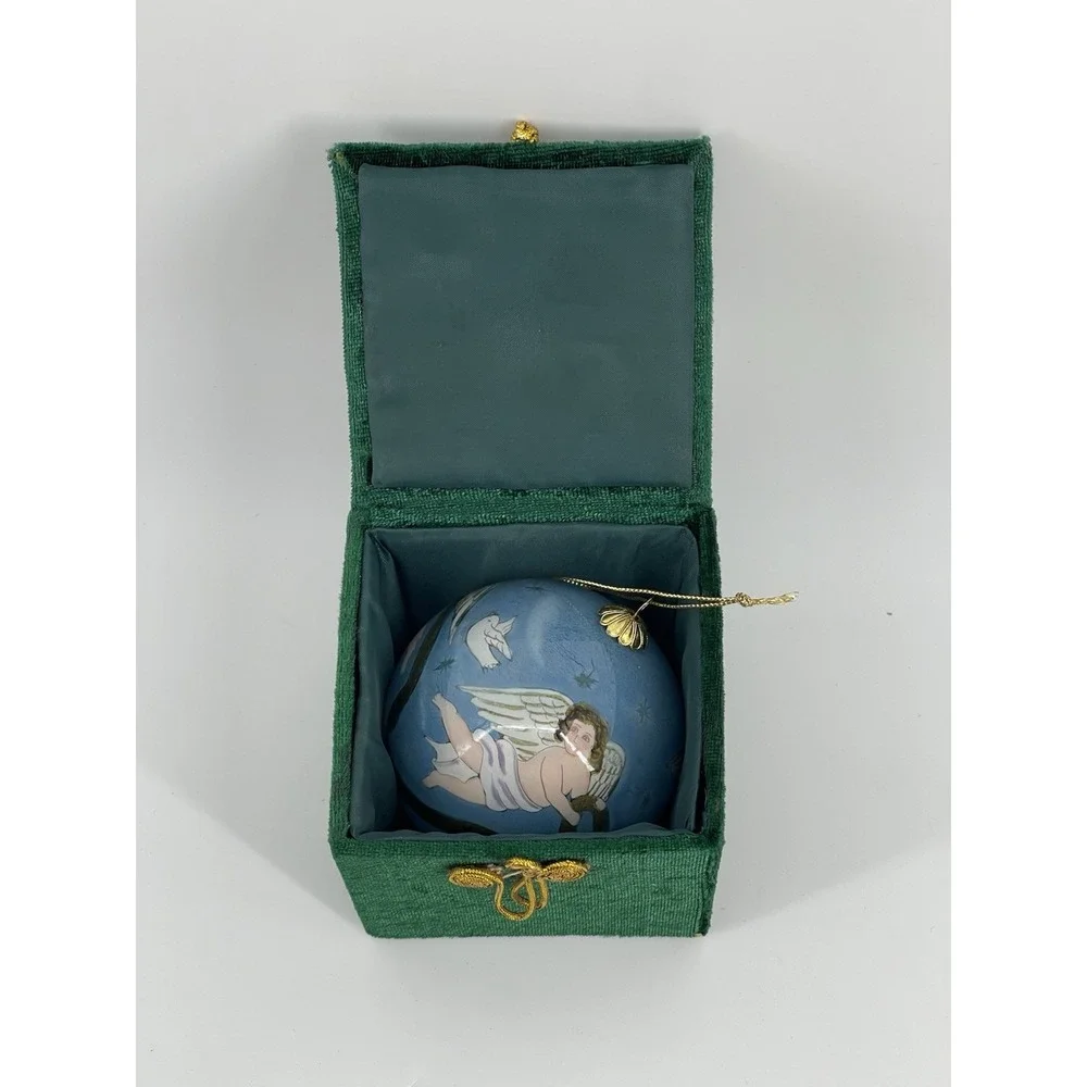 Vintage Hand Painted Angel Christmas Ornament Glass Ball‎ w/ Box 2001